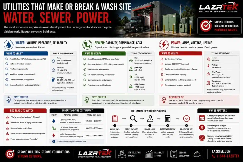 Utilities That Make or Break a Wash Site (Water, Sewer, Power)