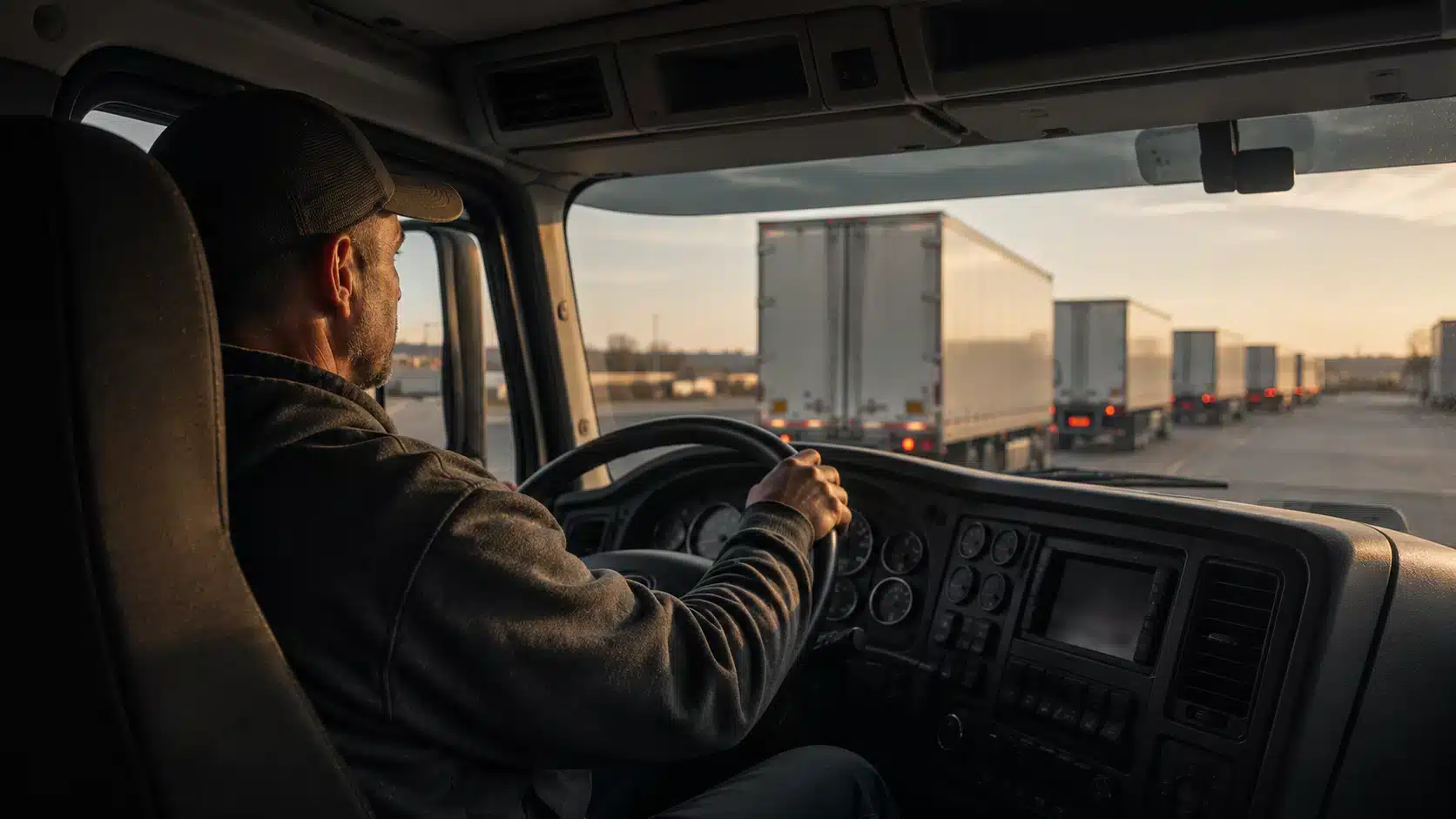 A driver waiting in a queue at a commercial truck wash, illustrating hidden labor cost.
