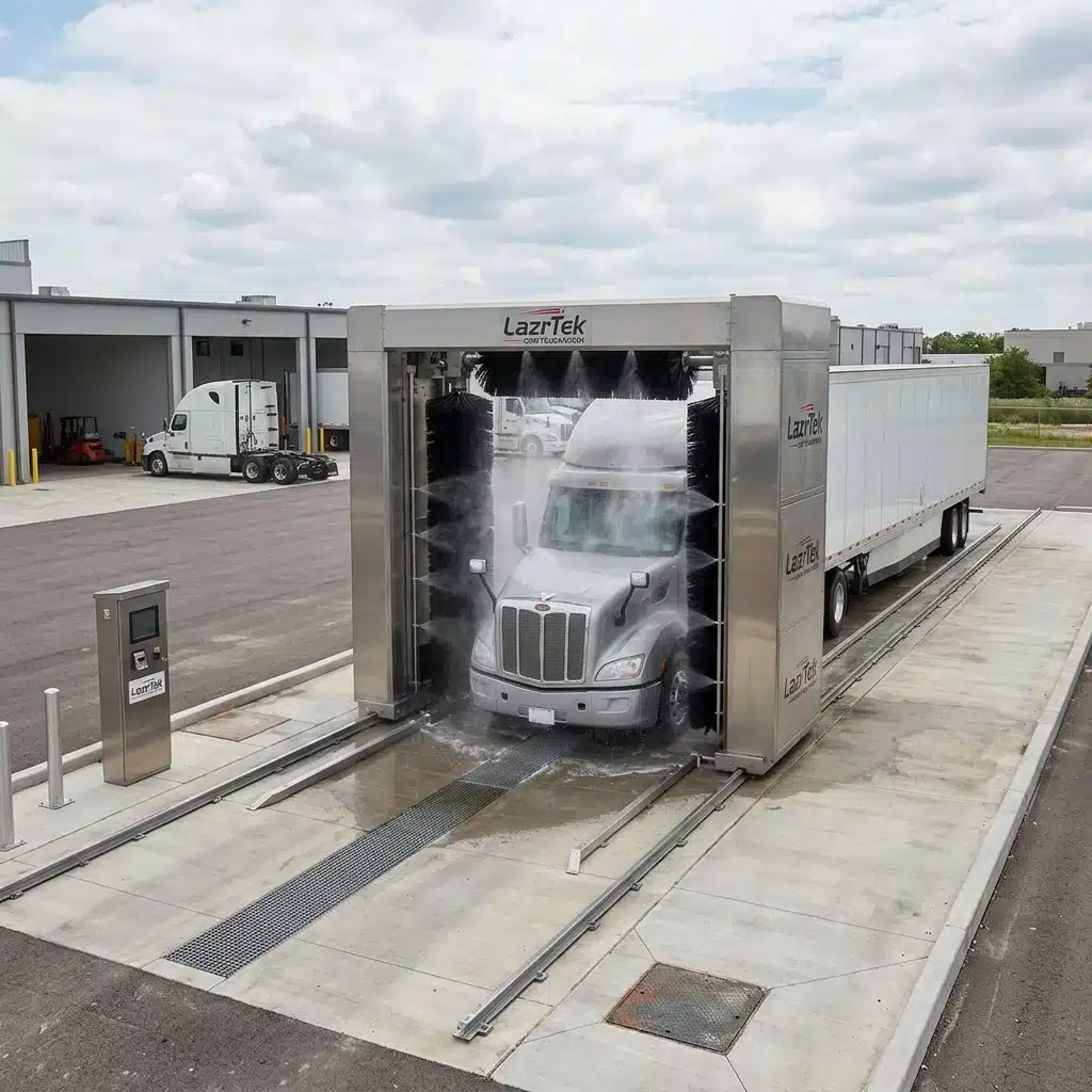 LazrTek gantry rollover wash system at a fleet depot