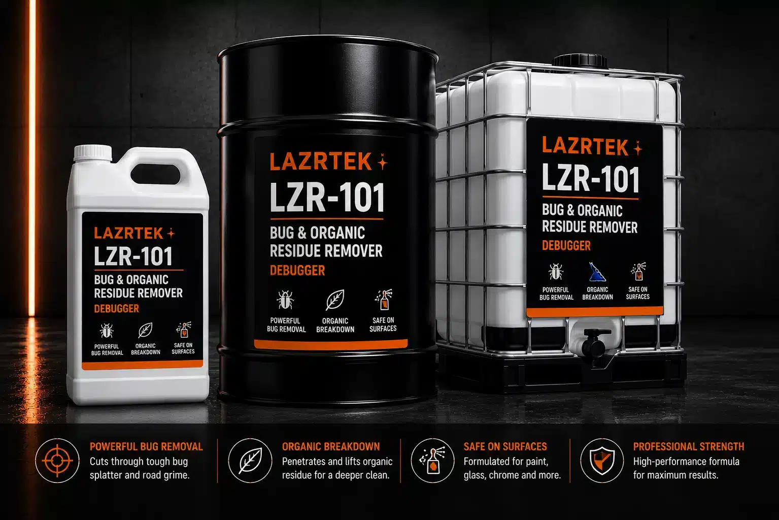 LazrTek Debugger (LZR-101) — available in jug, drum, and tote sizes