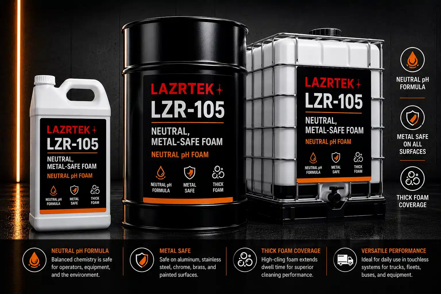 LazrTek Neutral pH Foam (LZR-105) — available in jug, drum, and tote sizes