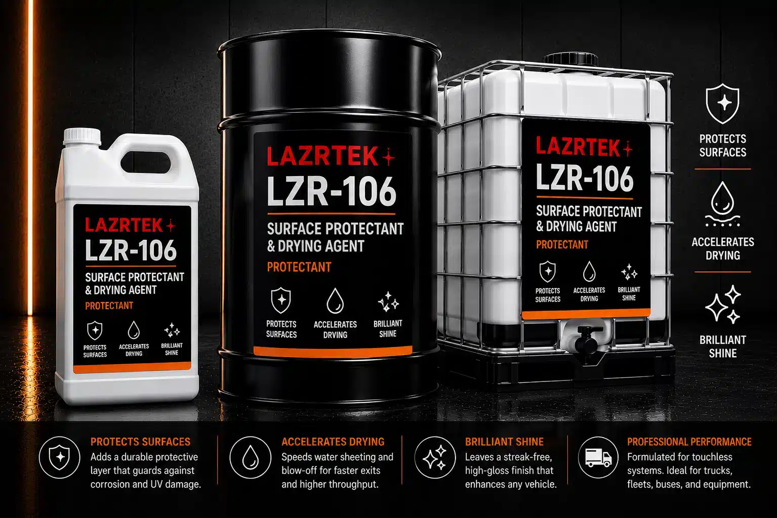 LazrTek Protectant (LZR-106) — available in jug, drum, and tote sizes