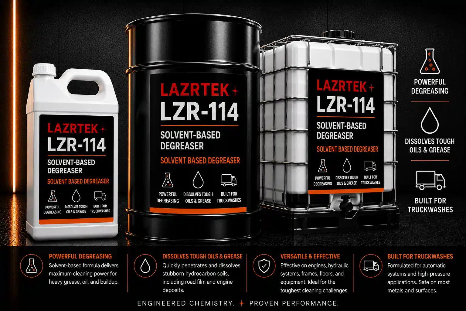 LazrTek Solvent Based Degreaser (LZR-114) — available in jug, drum, and tote sizes