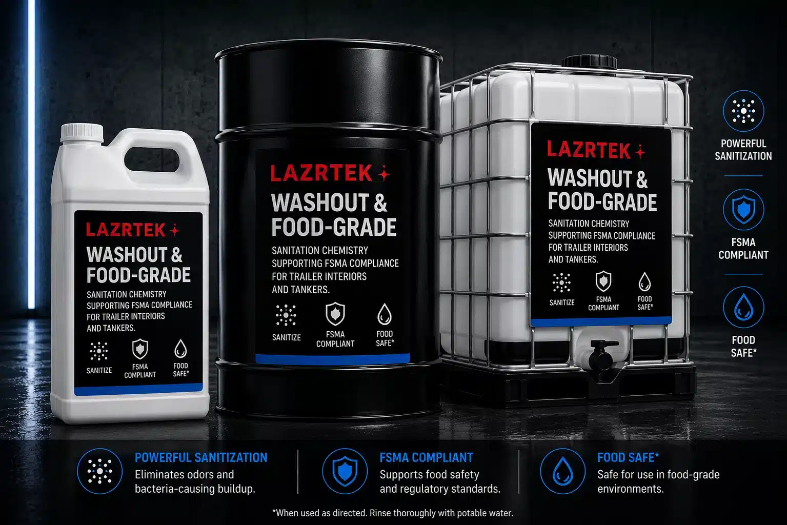 LazrTek Washout & Food-Grade — sanitation chemistry supporting FSMA compliance for trailer interiors and tankers