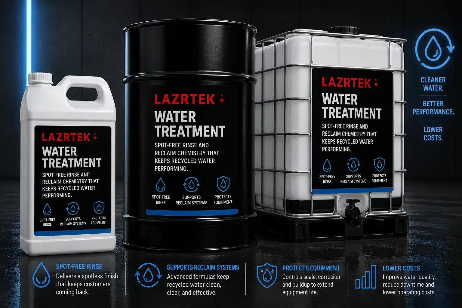 LazrTek Water Treatment — spot-free rinse and reclaim chemistry that keeps recycled water performing
