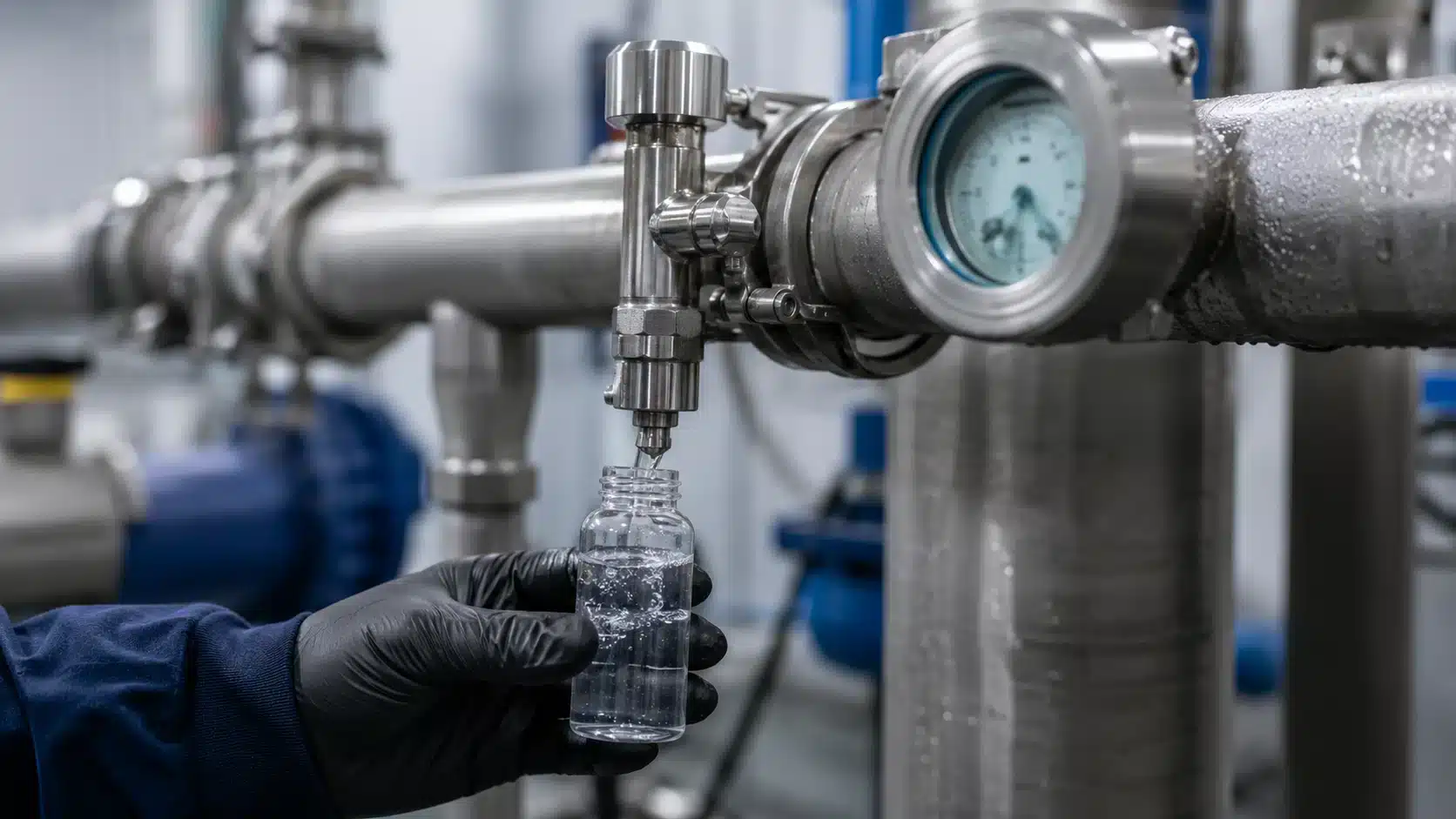 Wastewater sampling port and flow meter used for truck wash discharge permit monitoring.
