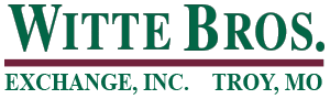 The image displays the logo of Witte Bros. Exchange, Inc., featuring green text and a red line, indicating a company presence in Troy, MO.